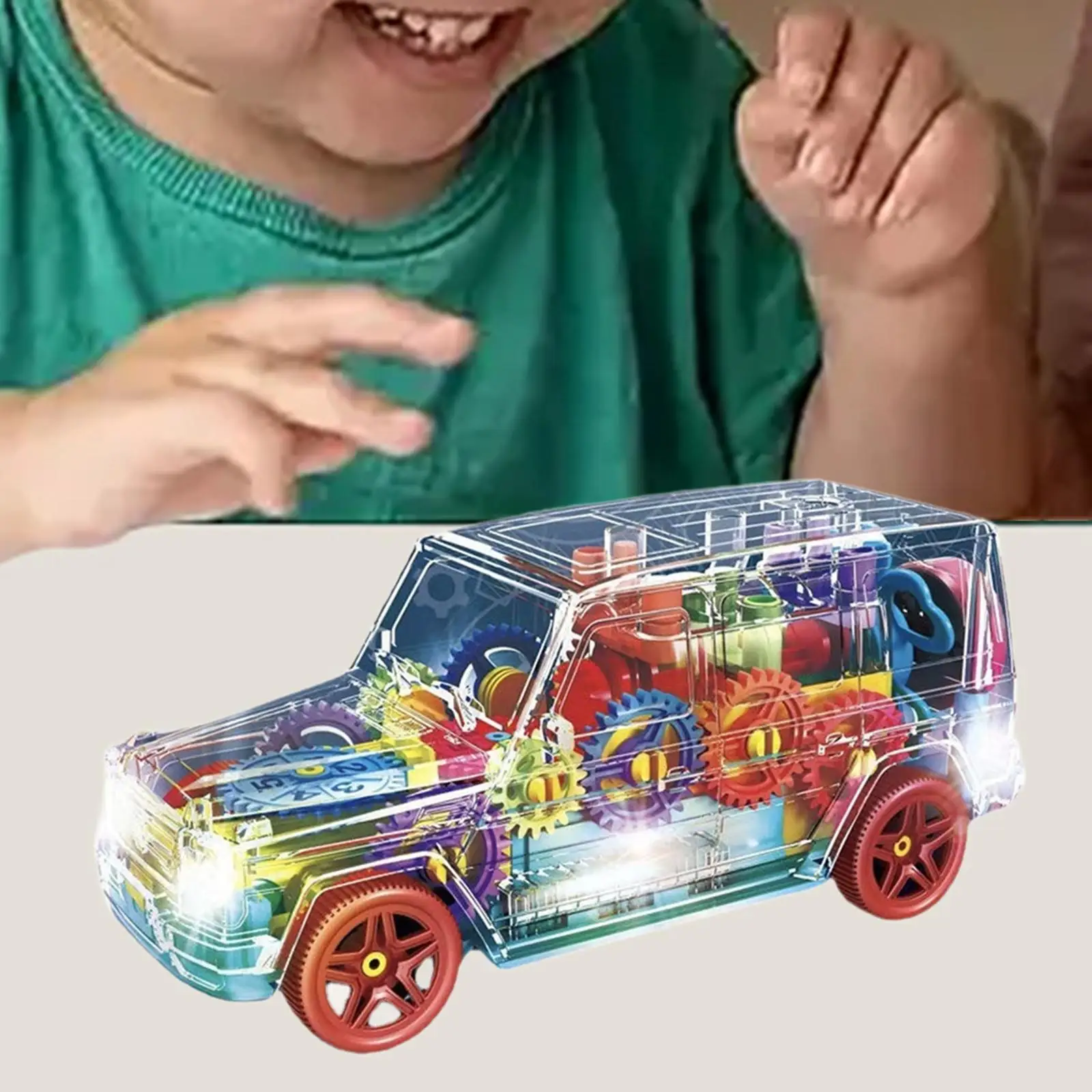 Jouet de voiture lumineux, engrenages mobiles, lumières colorées et fraîches, jouet sensoriel, camion, musique et effets LED, cadeau pour enfants de 4 ans