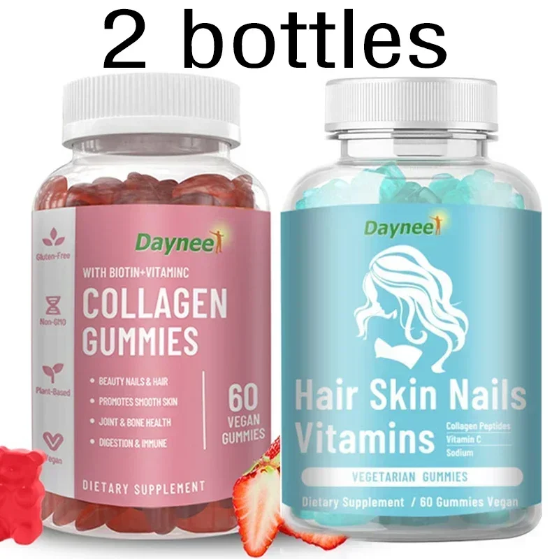 

2 bottles of biotin gummies+collagen gummies promote hair health improve skin promote metabolism health food