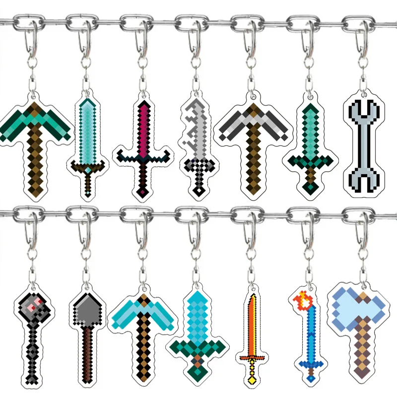 

Retro Voxel Cube Character Acrylic Keychain Bag Pendant Decor Pixel Block Fantasy Creature Desktop Acrylic Stand Ornament Steve