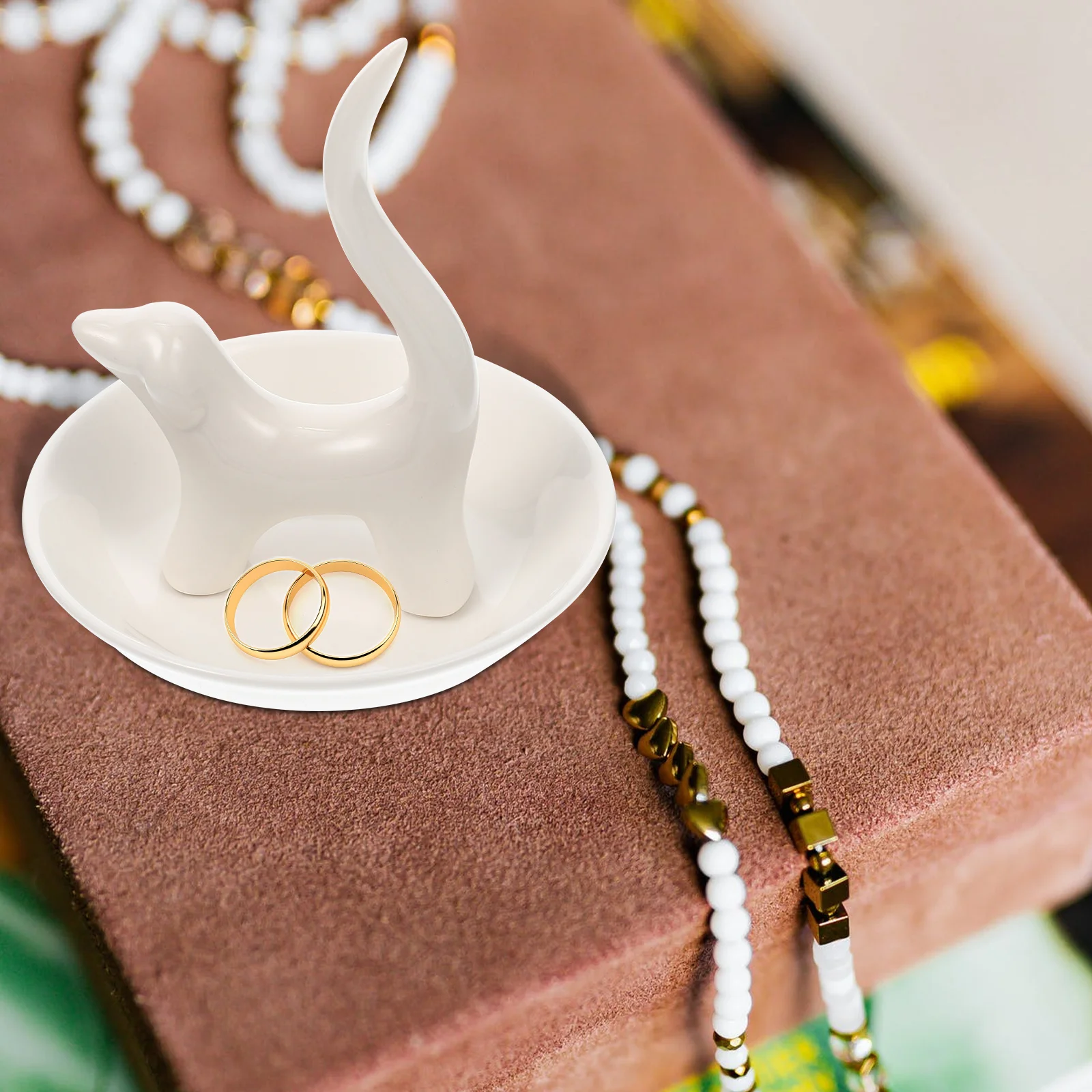 

Керамическая подставка для украшений в виде собачки, очаровательный декоративный поднос для колец, органайзер для хранения и демонстрации украшений для женского туалетного столика