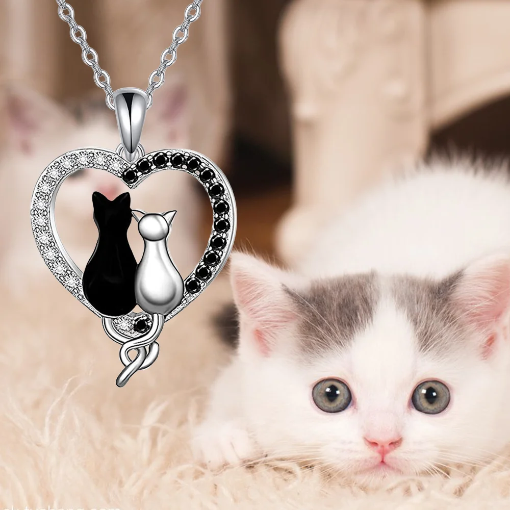 Black Cat White Cat Love Necklace, Cool Party Jewelry,Christmas Halloween Gift,Valentine's Day Gift For Women Mom Family Friends