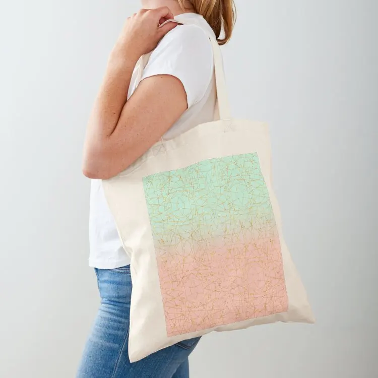 

Розовая с мятно-зеленым омбре и золотым блеском геометрическая сумка-тоут, складная многоразовая сумка, холщовая сумка-тоут, сумка для покупок с логотипом