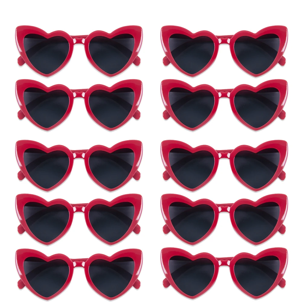 10 sztuk okulary przeciwsłoneczne w kształcie czerwonego serca dla kobiet dekoracja wieczoru panieńskiego okulary w stylu vintage upominki na przyjęcie weselne prezenty dla druhny