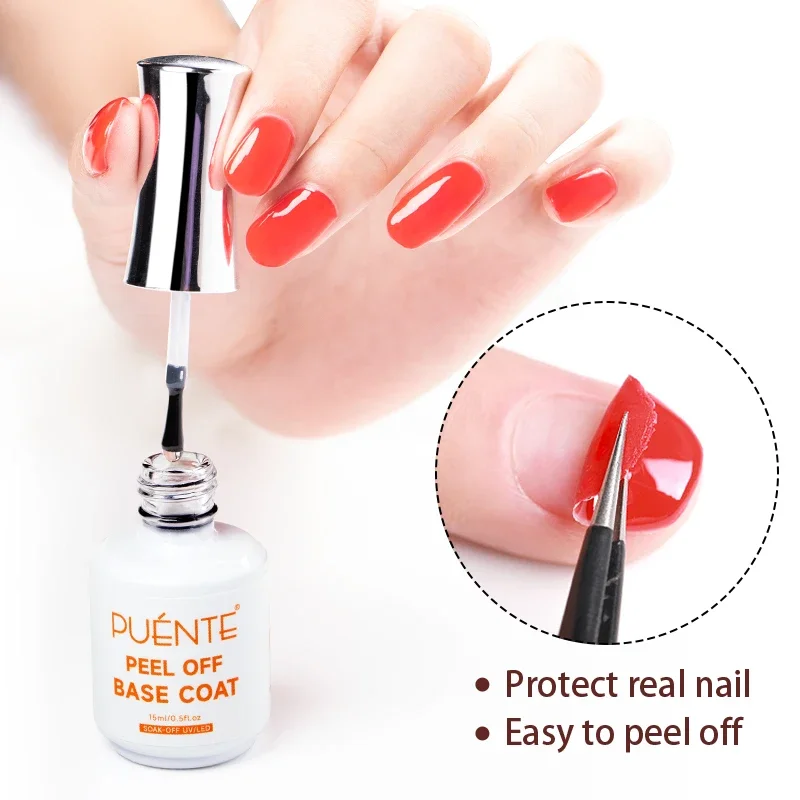 PUENTE 15ML Peel Off Base Coat Transparent Clear Function UV Nail Gel No Need Remover Peelable Varnish Soak Off Nail Art Laquer