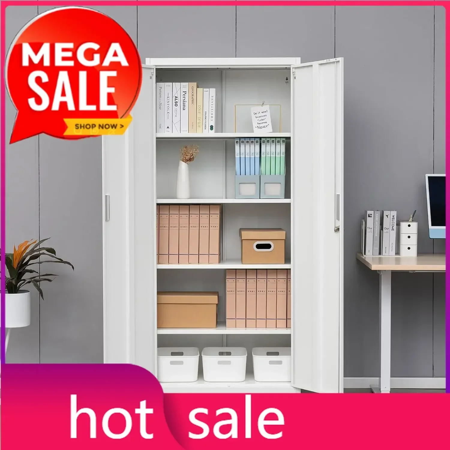 Metal Storage Cabinet, 71”H Locking Storage Cabinet with 5 Adjustable Shelves, Steel Cabinets for Garage, Home, Office, Pantry (