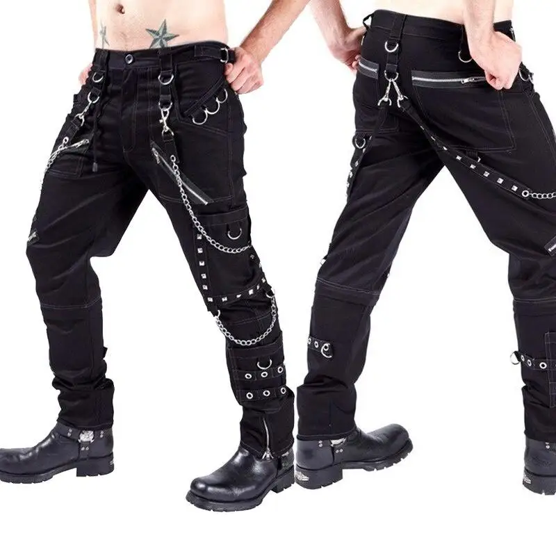 

Plus Size 28-38 Men Joggers Pants Spring Autumn Casual Muti Pocket Drawstring Elastic Waist Slim Long Street Wear Goth Gothic