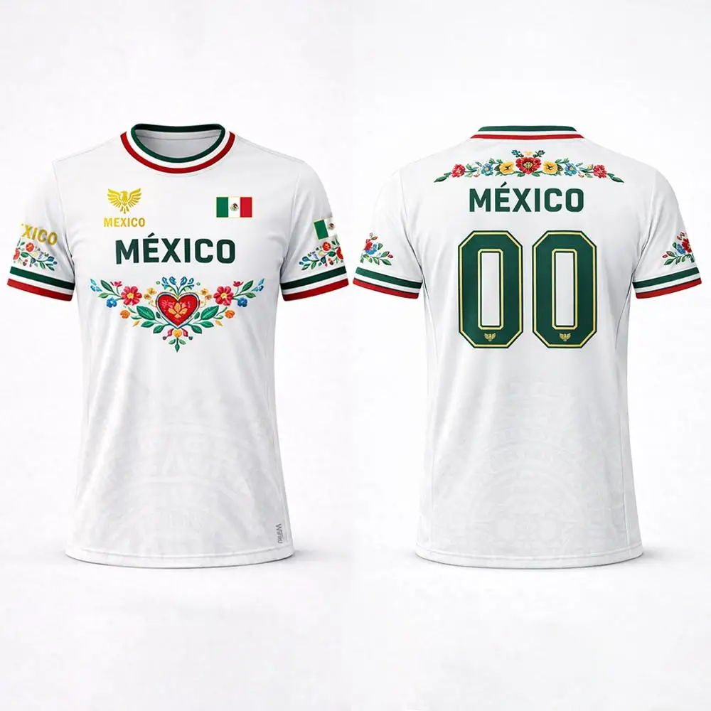 Summer Unisex Mexico Retro Flag Print Football Jersey Polyester Quick Dry Breathable Casual Sports World Cup Top