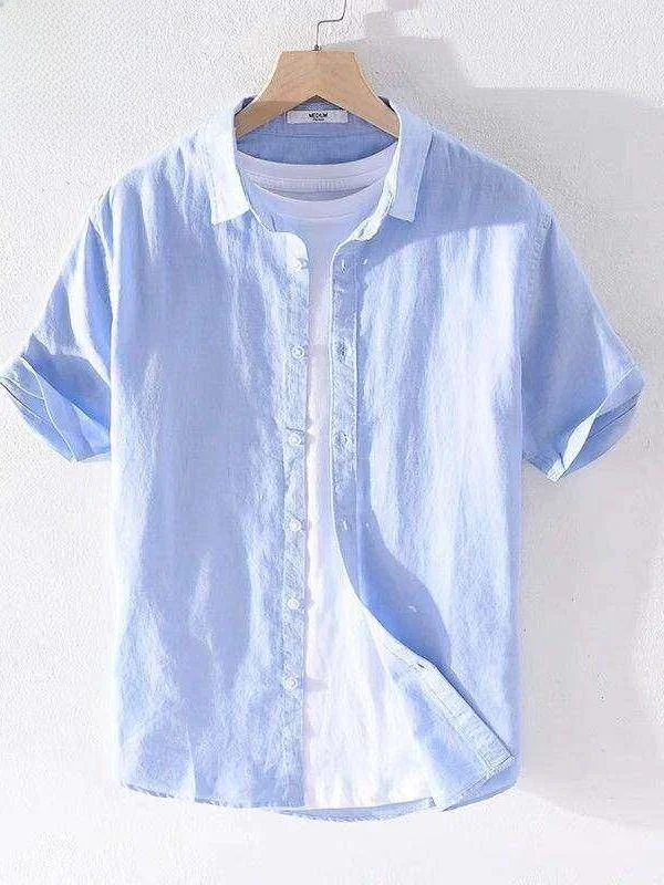 

Casual Cotton Linen Men's Short Sleeve Shirt Five Sleeve Cotton Linen Men's Casual Summer Fashion Citywalk Inner Wear