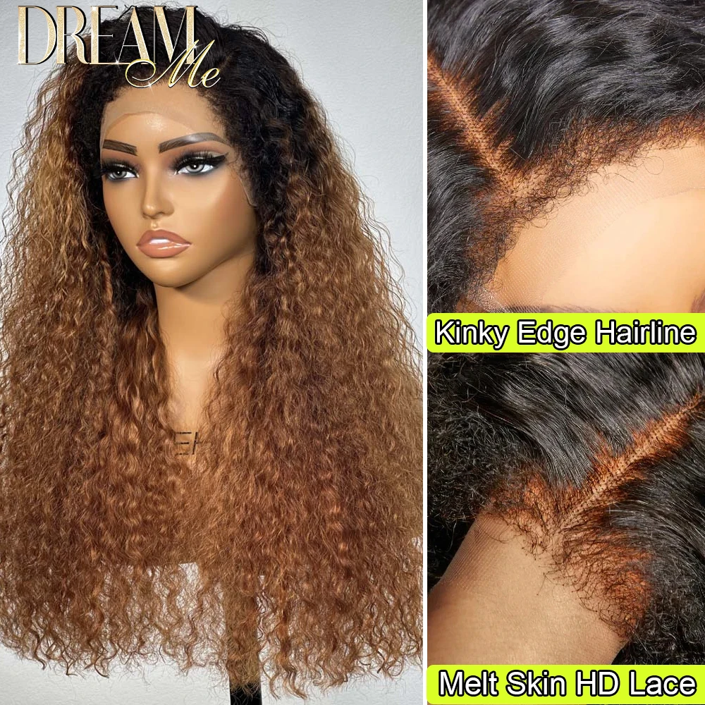 Ombre 1b27 Color 13x4 HD Lace Frontal Wig With 4c Kinky Edges Brazilian Remy Human Hair Wig Melt Skin Lace Front Wig For Women