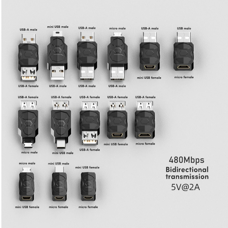 USB Adapter Micro USB to Mini USB Converter Female Male Bidirectional 480Mbps Y3ND