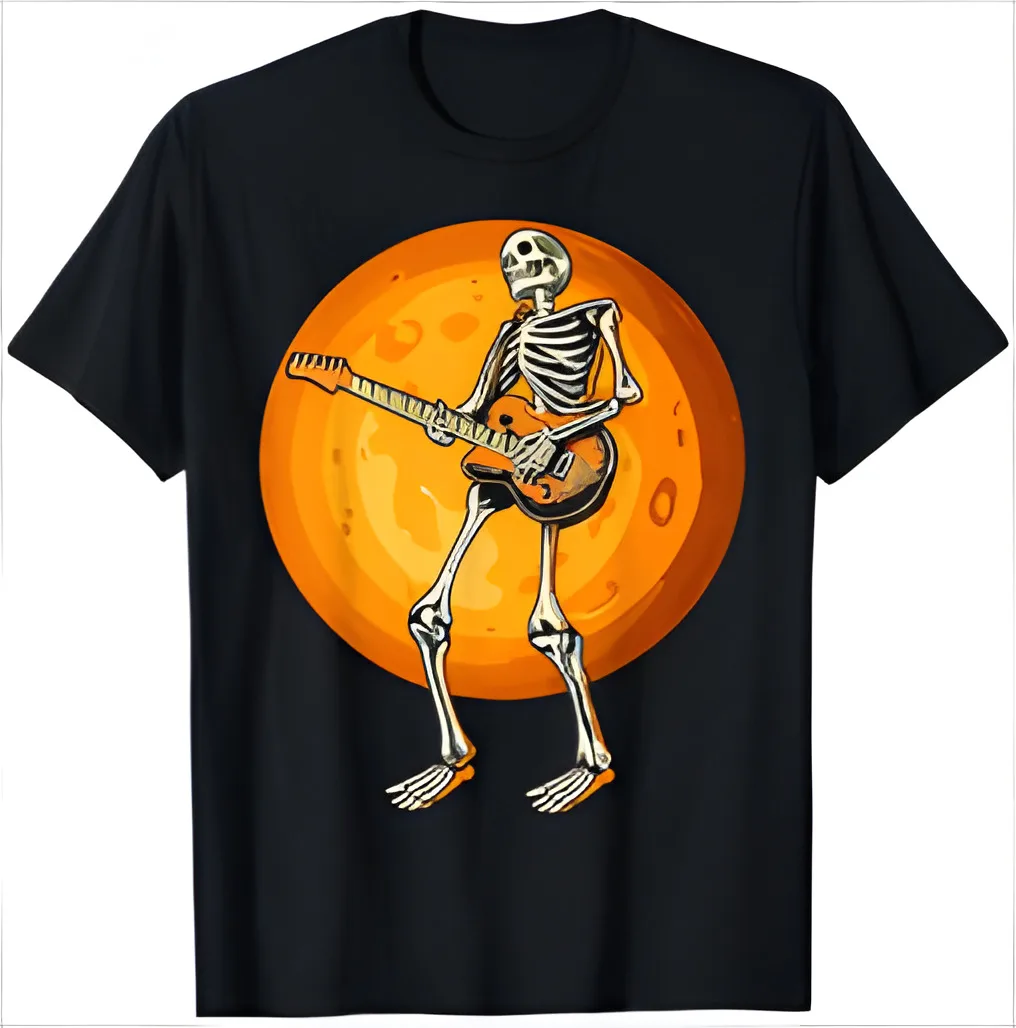 

Skeleton playing guitar Halloween moon for guitarist T-Shirt