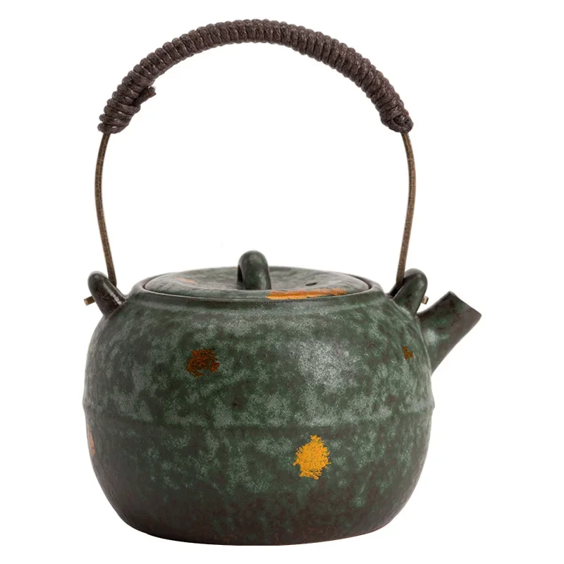 Empty Zhai Apple Lifting Handle Siting Teapot Vintage Bronze Glaze Old Rock Clay Teaware Single Pot Tea Infuser Tea Kettle