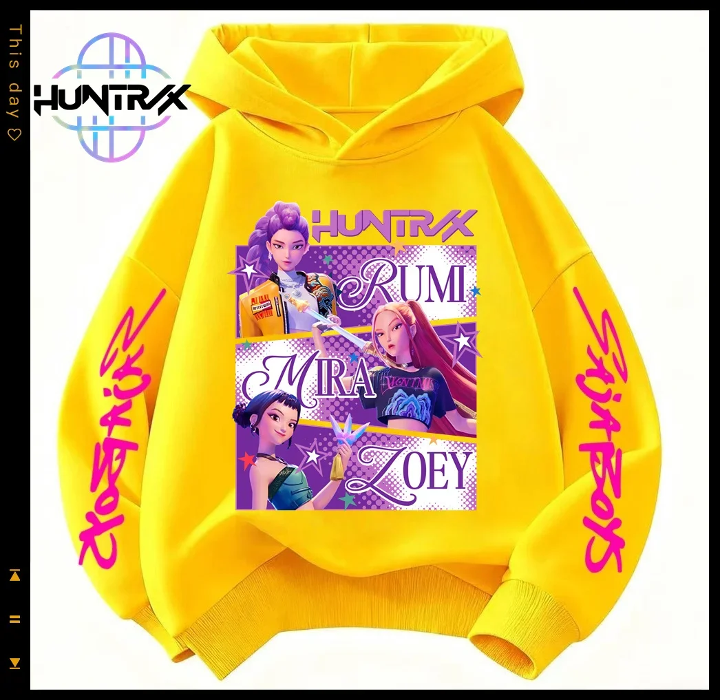 سويت شيرت بغطاء للرأس للأطفال من KPop Demon Hunters مطبوع عليه رسوم كرتونية دافئة للخريف ملابس رياضية كاجوال ​