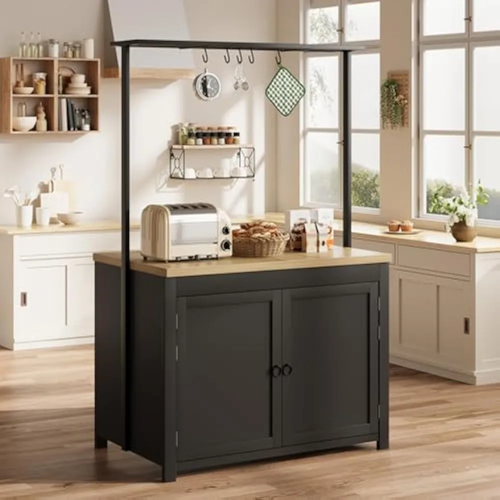 

Kitchen Island with Storage, Countertop Heavy-Duty Multi-Functional Kitchen Cart with 2-Tier Shelves, Metal Coffee Bar