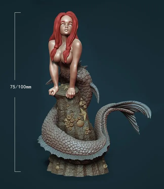 1/24 75mm 1/18 100mm Resin Model Mermaid Fish Girl Figurine Sculpture Unpainted No Color RW-949