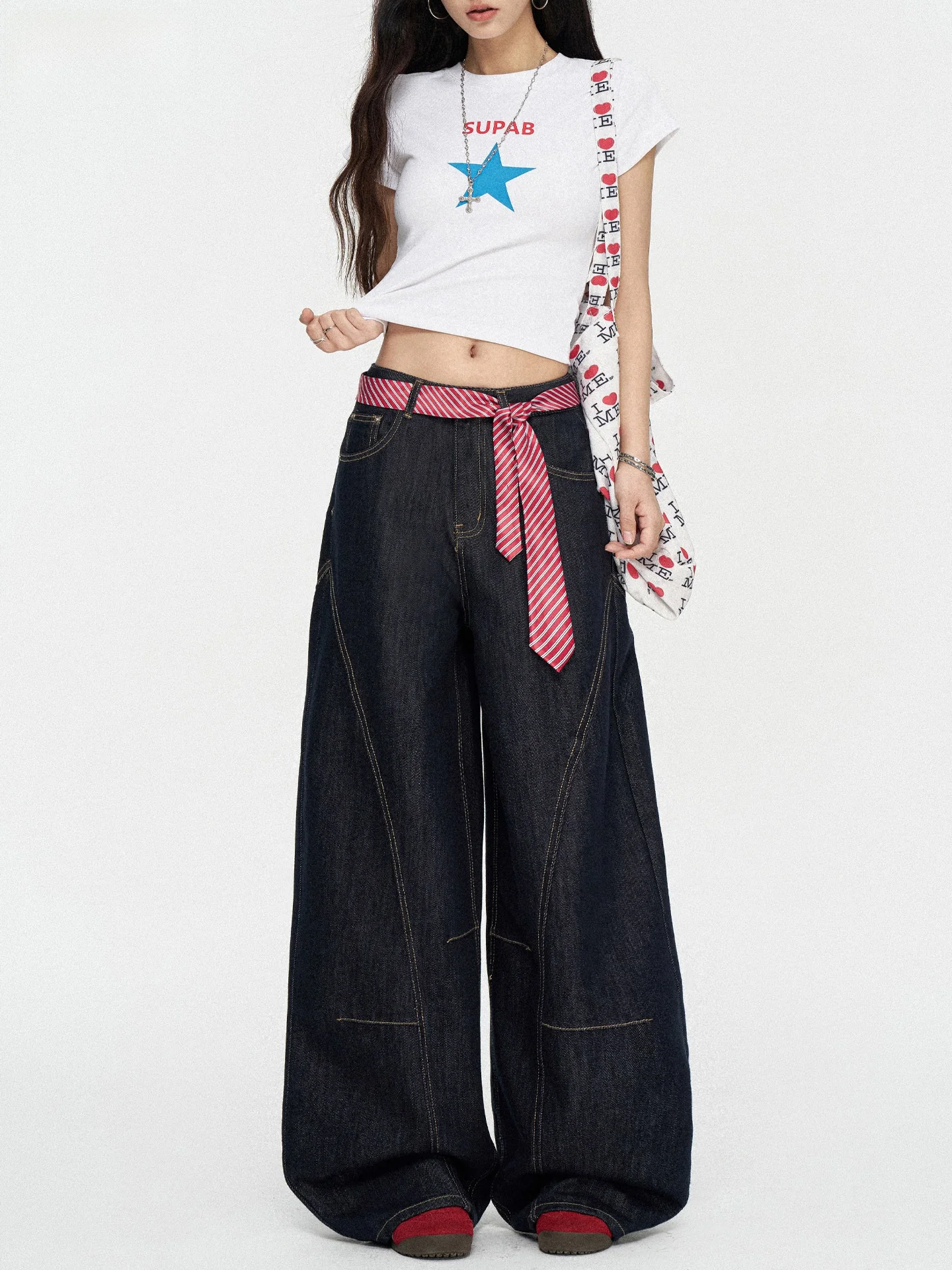 

Deep Blue Women's Straight Leg Jeans High Waist Wide Leg Pants Draping Floor-Length Spicy Girl American Style New 2026
