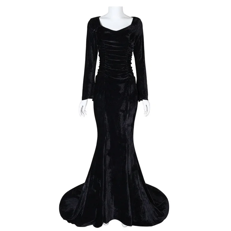 Morticia Cosplay Costume for Women, Black Sexy Slim Fit Wig, Party Evening Dress for Halloween and Carnival Cos