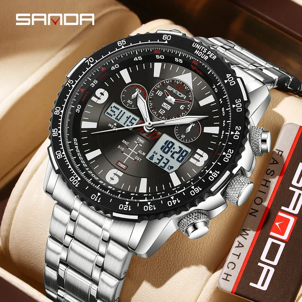 SANDA 6362 Dual Display Electronic Quartz Men's Watch 5ATM
