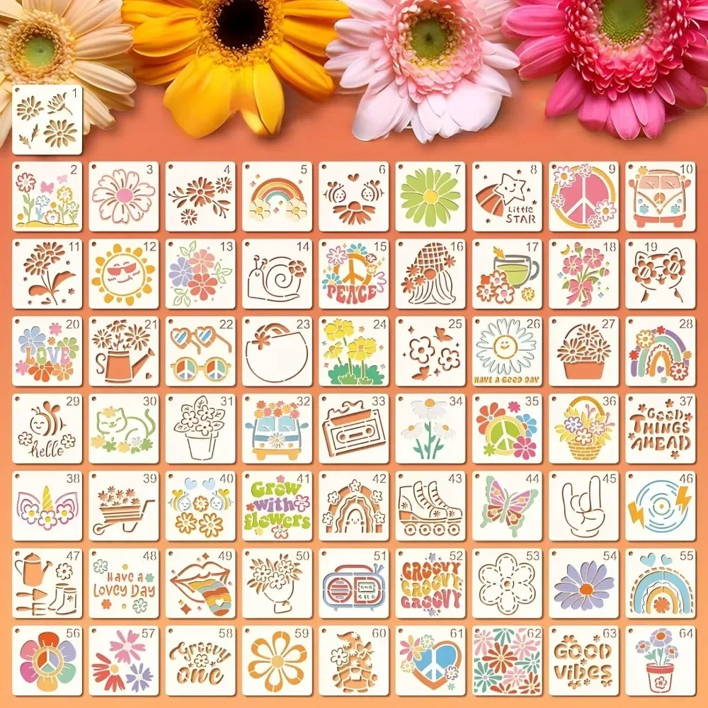 

Stencils for painting, hippie-style stencils for reusable craft, 3-inch plastic stencils for painting on wood wall canvas fabric