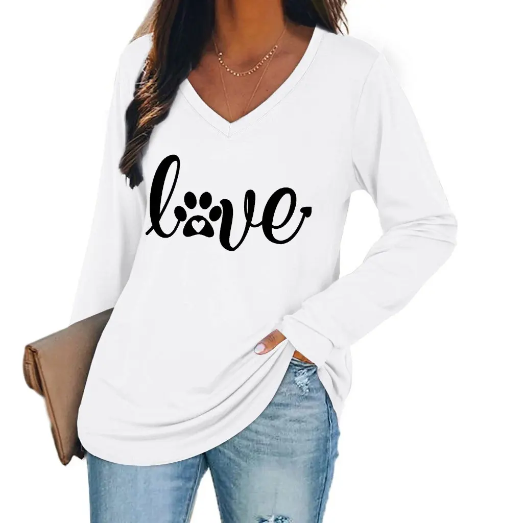 

Женская красная повседневная футболка с v-образным вырезом и длинными рукавами в европейском и американском стиле, топ от Wsih