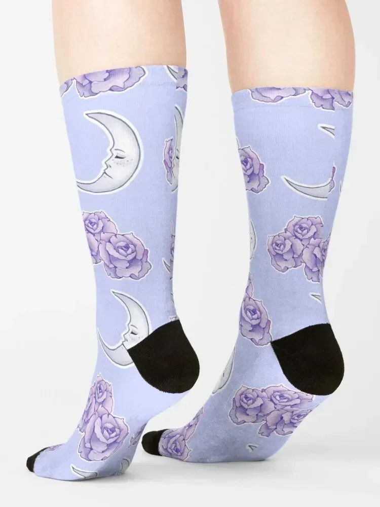 Conjunto de calcetines de lunas y rosas azules, calcetines nuevos de anime golf para hombres y mujeres, calcetines deportivos térmicos de invierno con punta, calcetines de colores para niñas y hombres