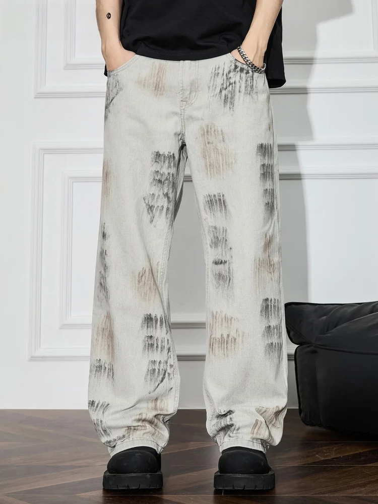 

GURBAKS винтажные мужские прямые широкие джинсы в американском стиле с широкими штанинами, повседневные хлопковые длинные брюки