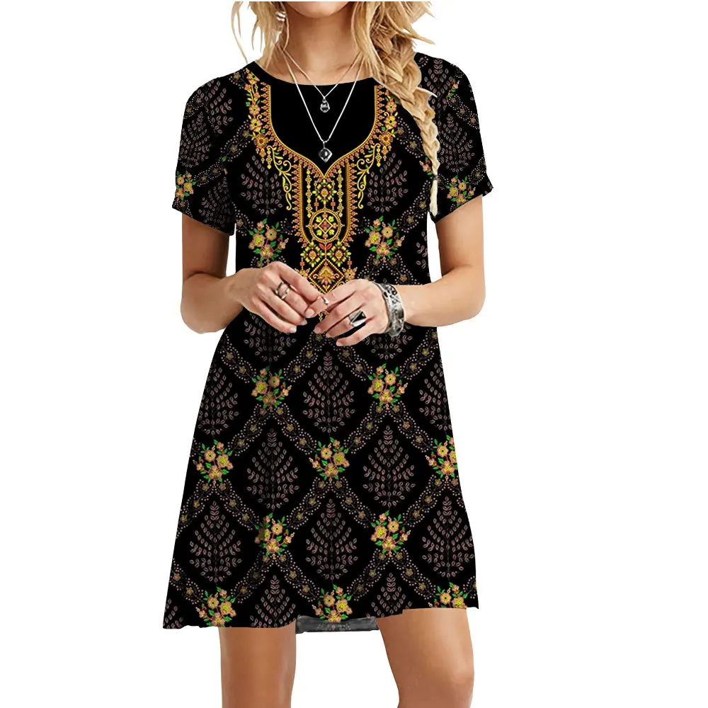 

Summer Women National Totem Dress Vintage Printed O-Neck Sleeveless Mini Dress Casual Female Loose Sweet A-Line Sundress