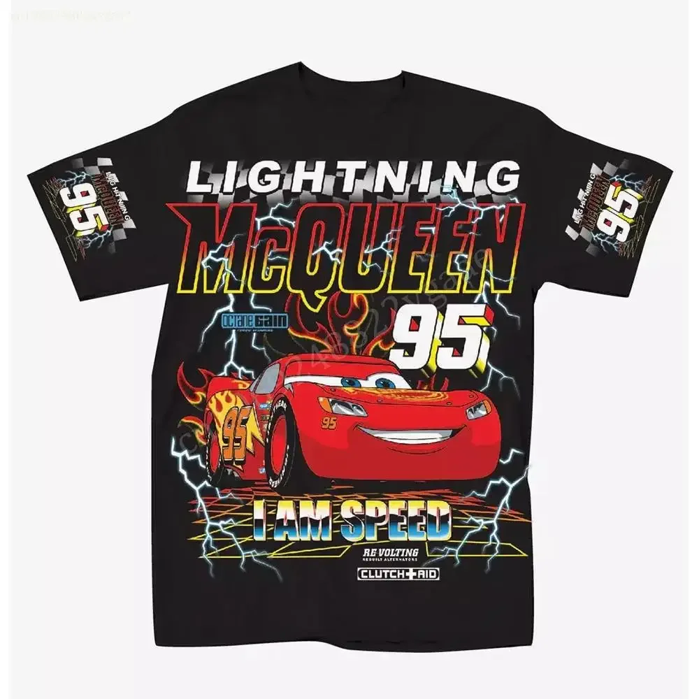 

Summer Cars Cotton Print T-shirt Women Men Tee Lightning McQueen T-shirt Oversized Short Sleeves Trendy Streetwear Couple Tops