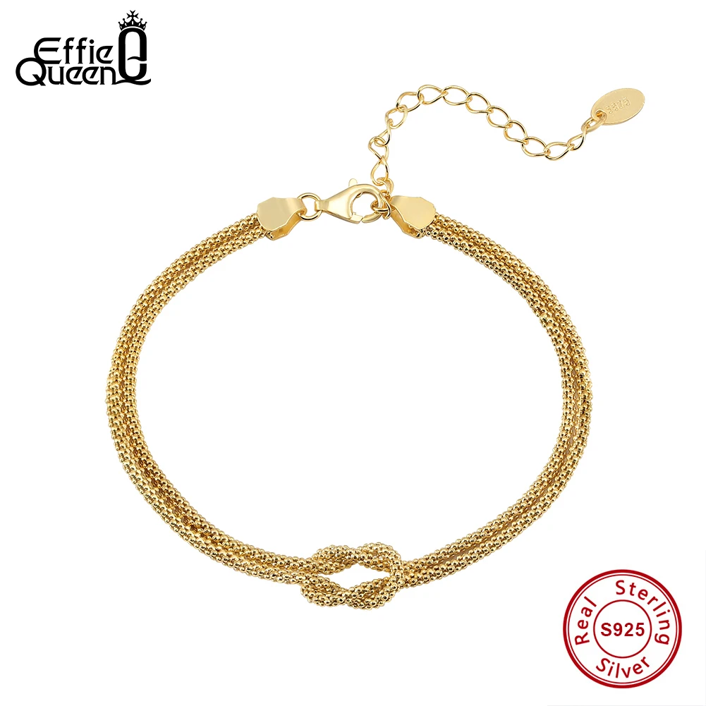 EFFIE QUEEN S925 Pure Silver Dainty Popcorn Chain Bracelet Minimalist Hip Hop O Charm Bracelet Jewelry Gift for Women SB196