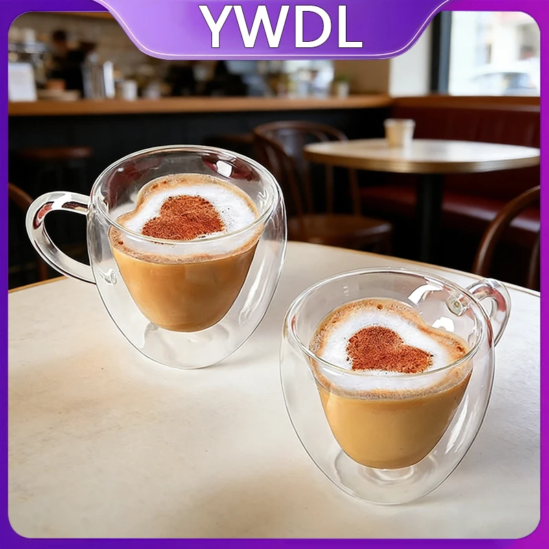 Doppelwandige Herzförmige Glasbecher 150ml/250ml Borosilikatglas Hitzebeständig -20°C ℃   bis 150 ℃   Isolierte Kaffee- und Teetassen Set mit 2 Stück