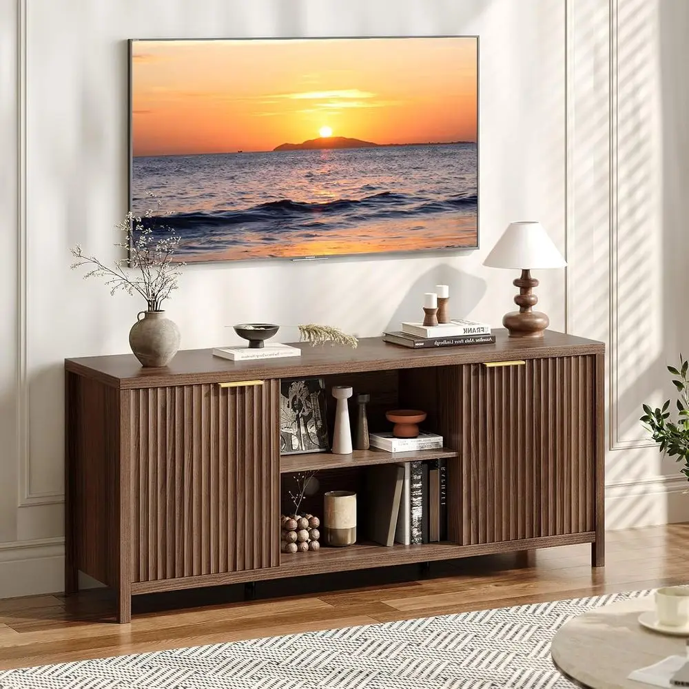 

Walnut Entertainment Center with Adjustable Shelves for TVs up to 70
