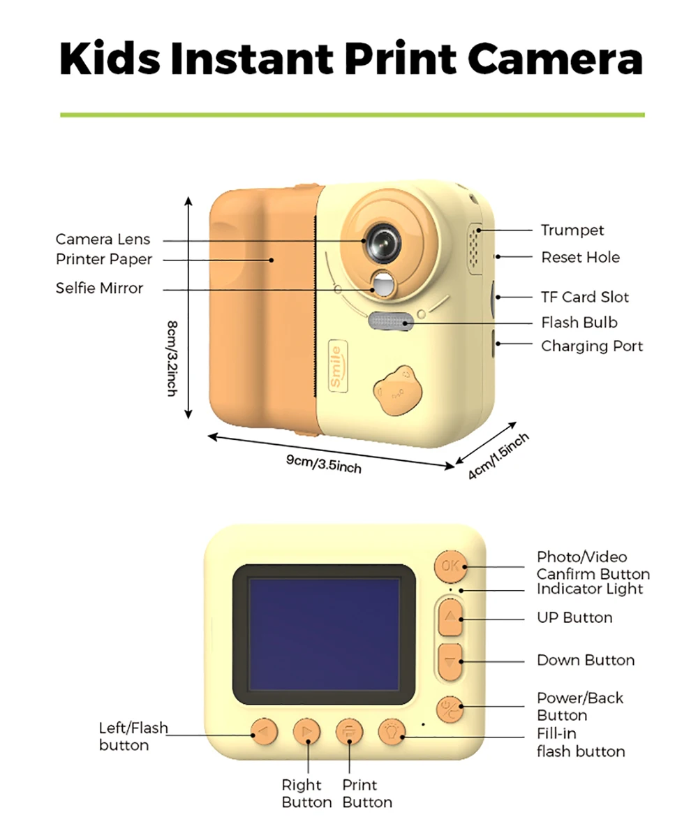 9IMOD Kinderkamera Sofortbildkamera 2,4 Zoll 1080P 10X Zoom 32 GB mit Bluetooth-Druck