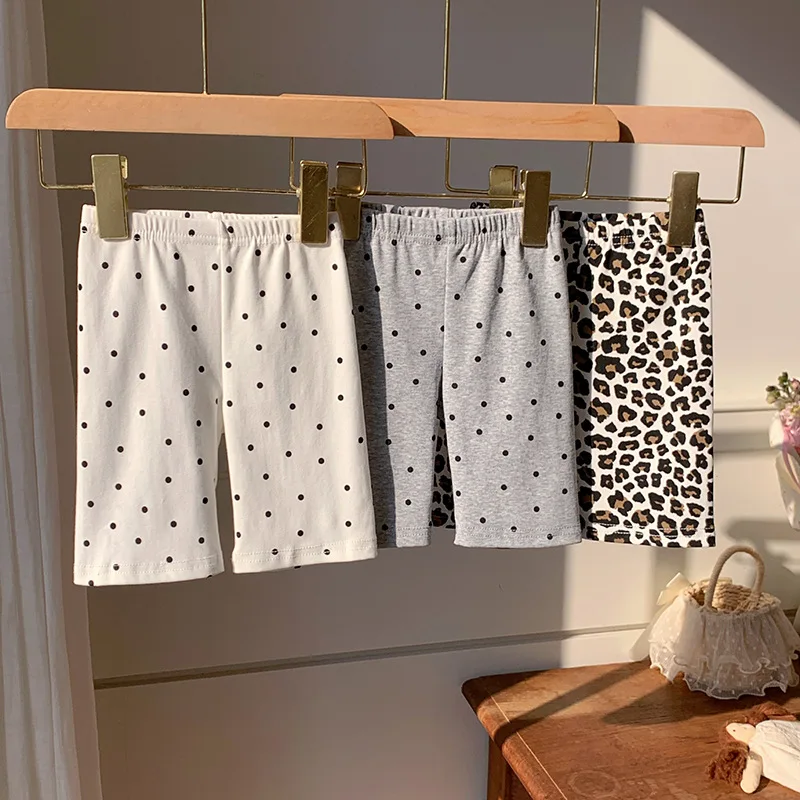 Children Leggings Shorts New Summer Girls Cotton Polka Dot 5 Inch Pants Leopard Stretchy 2-7Y Kids Underlayer Short