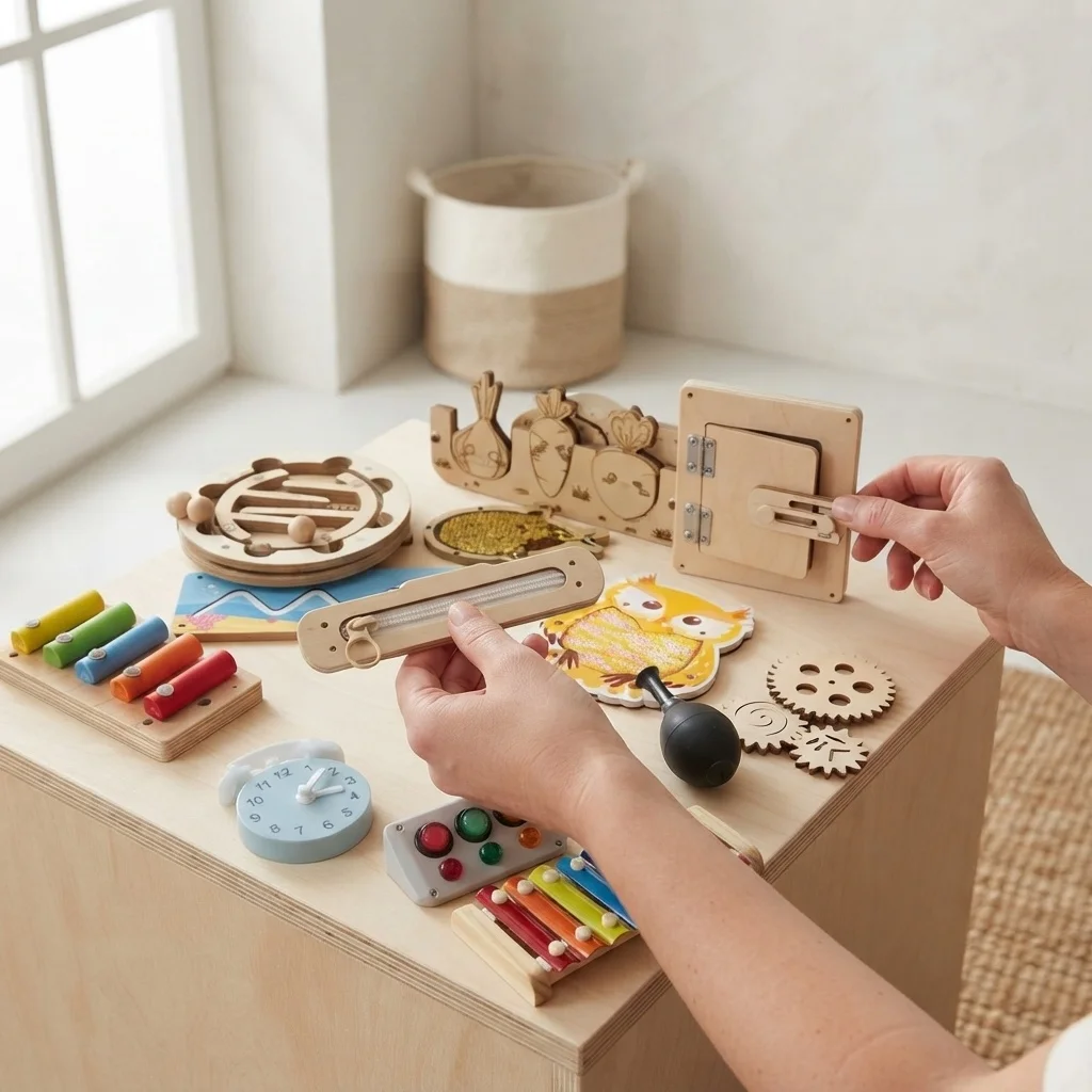 Dinosaur Busy Board Wooden DIY Accessories Montessori Early Learning Toy Animal Matching Puzzle Board Handmade Educational Senso