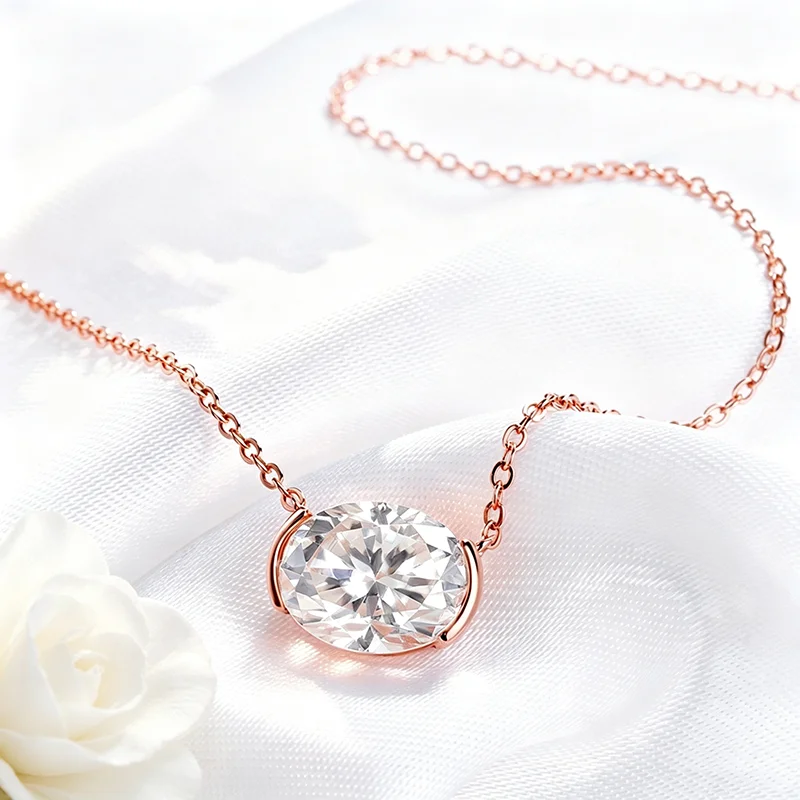 Smyoue New 1-3CT Pass Test Oval Cut Moissanite Necklace for Women Rose Gold Plated Wedding Solitaire Pendant 925 Sterling Silver