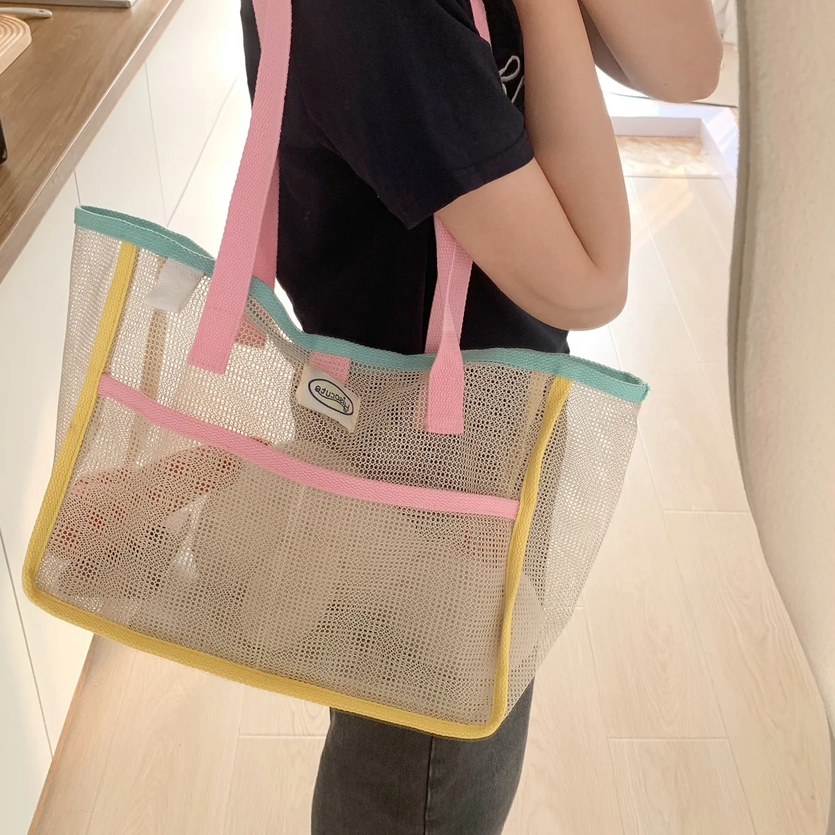 Summer Simplicity Mesh Women's Portable Bag Camping Portable Snacks Buggy Bag Large Capacity Supermarket Shopping Bag Women image 2