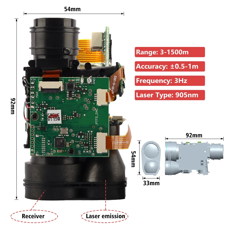 PTFG Long Distance Pulse Ranging Sensor 2500m Hunting Laser Rangefinder Module Golf Laser Range Finder Sensor