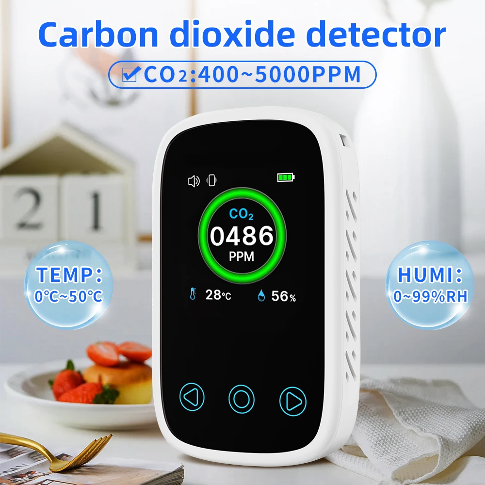 3 in 1 Air Quality Meter CO2 Temp Humidity Tester LCD Screen NDIR Sensor Carbon Dioxide Monoxide Detector with Voice Alarm