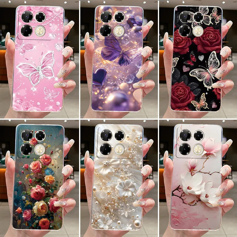For Infinix Note 40 Pro Case For Infinix Note40 Pro+ Plus 40s 5G 4G Phone Casing Fashion Butterfly Flower Clear Soft Back Cover