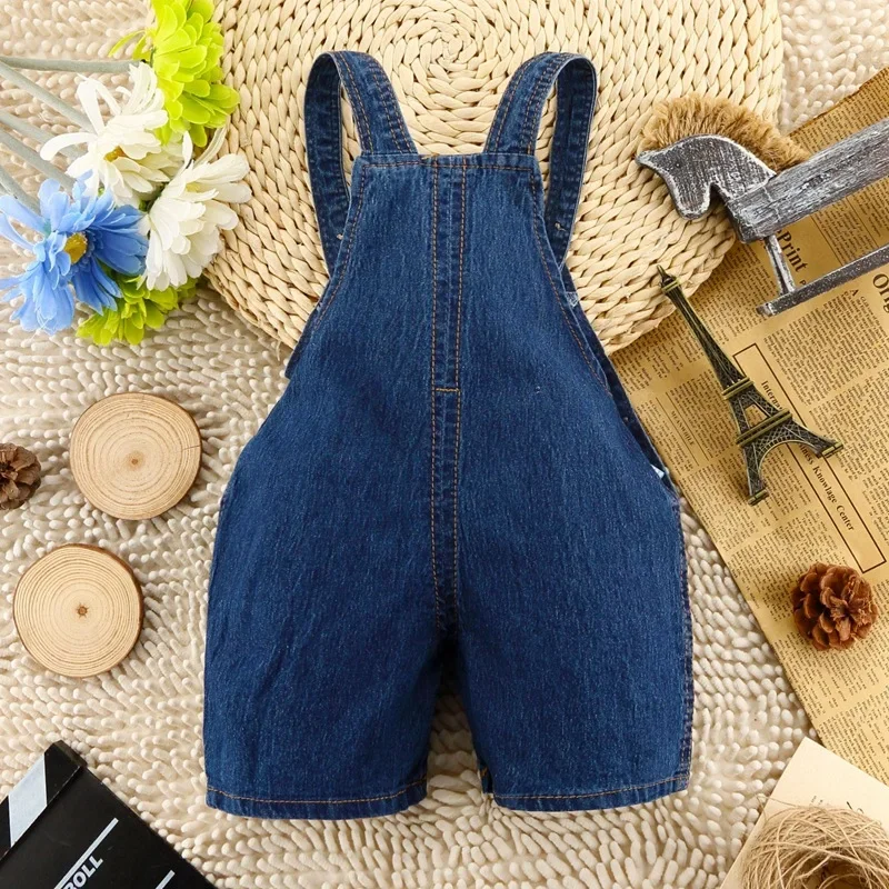 DIIMUU-Salopette short d\'été pour garçons et filles, combinaisons en denim, vêtements pour tout-petits, jeans décontractés de dessin animé,