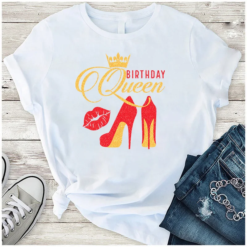 Birthday Queen Heels Thermal Sticker For Clothing Fashion Girls Heat Transfer Patch For T-Shirt Hoodies DIY A-Level Patch Decals