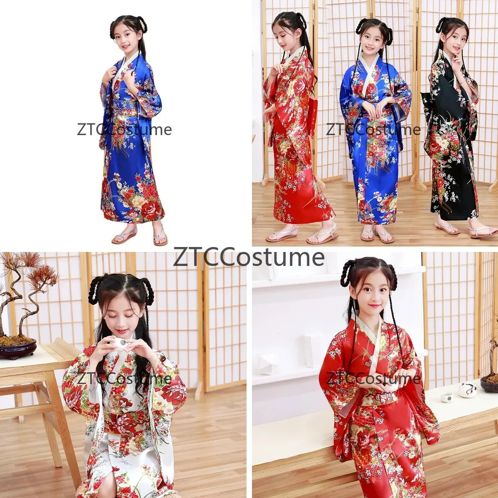 Japanisches Kimono-Kleid für Mädchen Kinder Anime Cosplay Halloween-Kostüm Traditionelle Festliche Robe