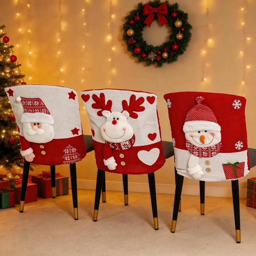 Cartoon Christmas Chair Covers Snowman Comfortable Santa Claus Chair Back Cover Decorative Reindeer Stool Covers Banquet