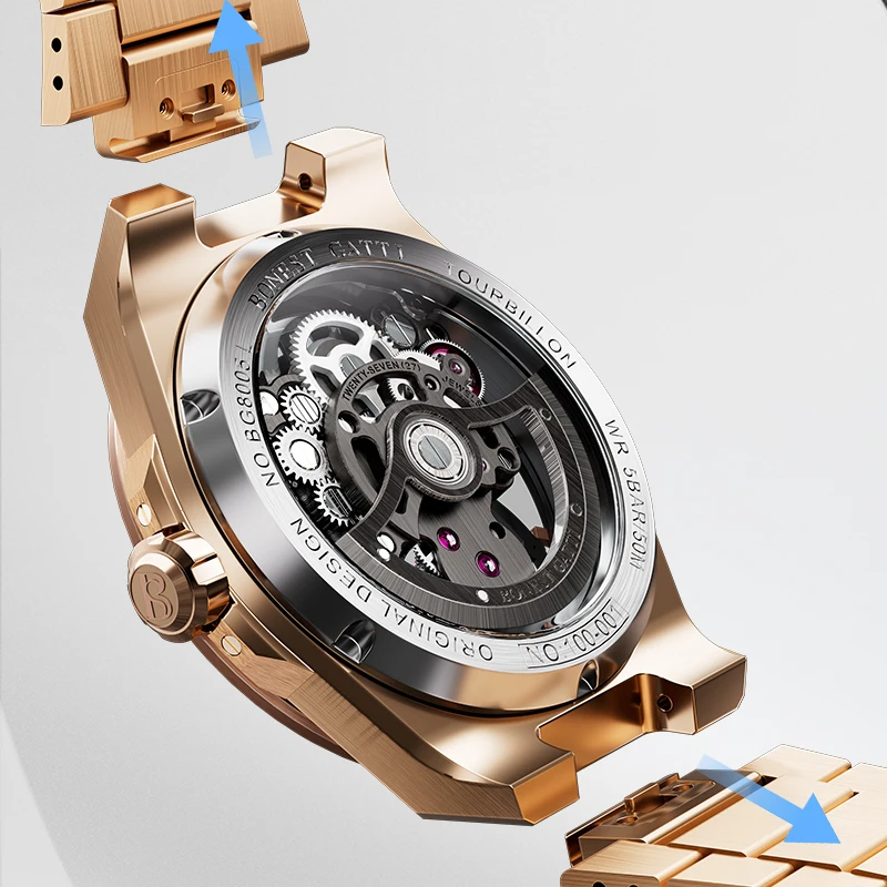 BONEST GATTI Brand BG7004 Mechanical Wristwatches Automatic Movement Luxury Watches Skeleton Watch For Man