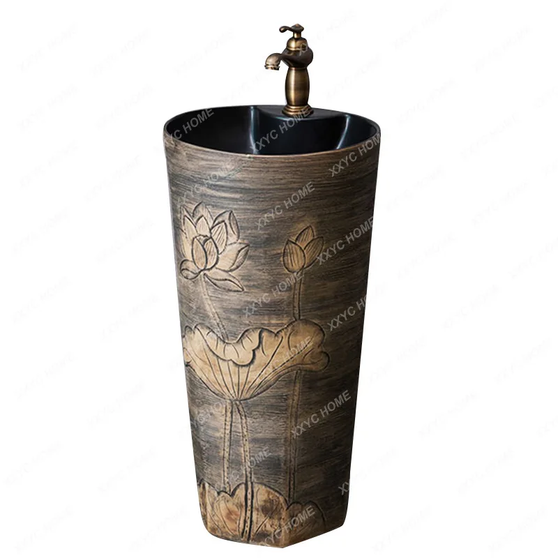 Outdoor Wash Basin Courtyard Bathroom Column Type Washbasin Floor Type Small Pool Household Integrated Pedestal Basin