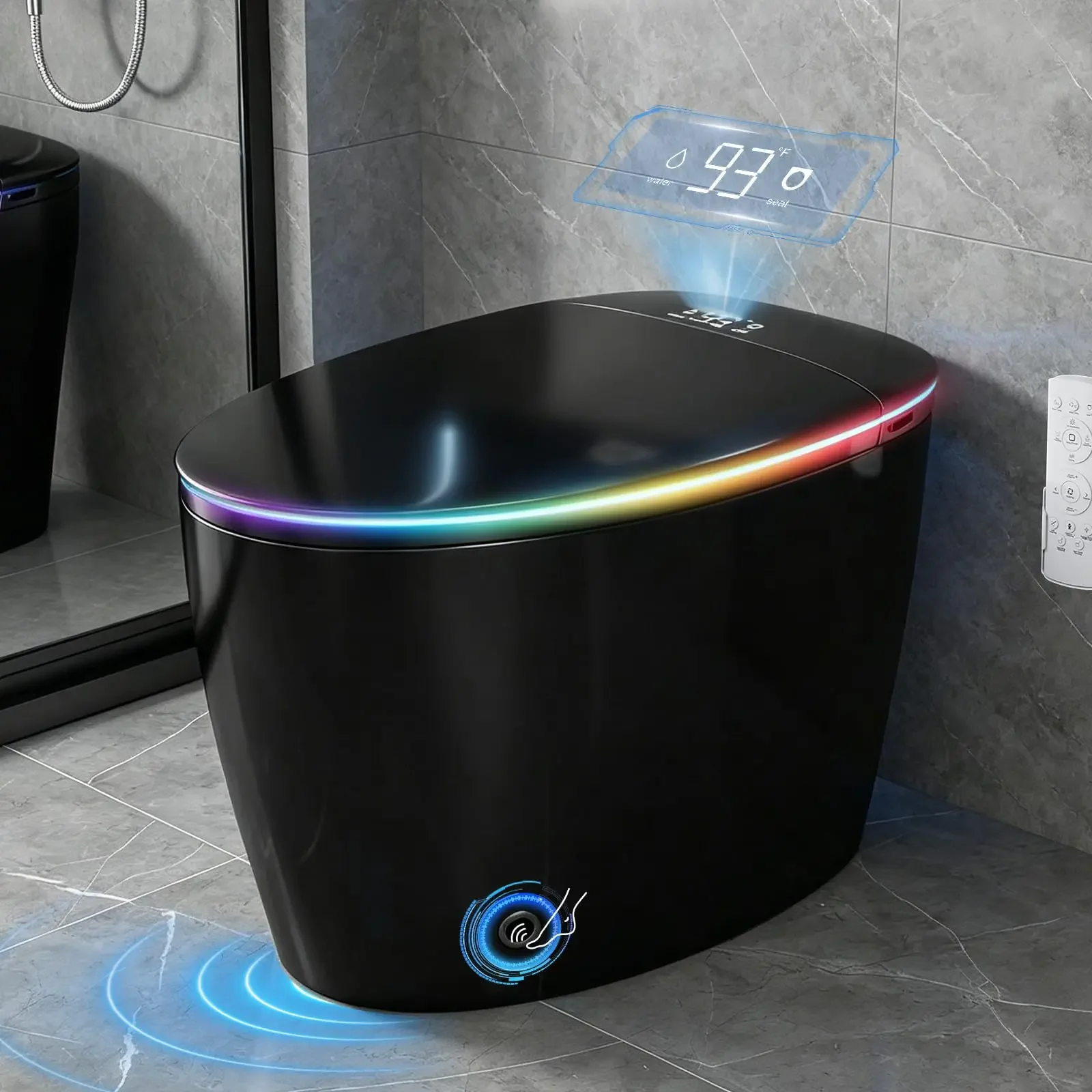 Smart Toilet with Bidet Built-in, Foam Shield Anti-Splash, Auto Open/Close Lid & Flush, Tankl Elongated Toilet with