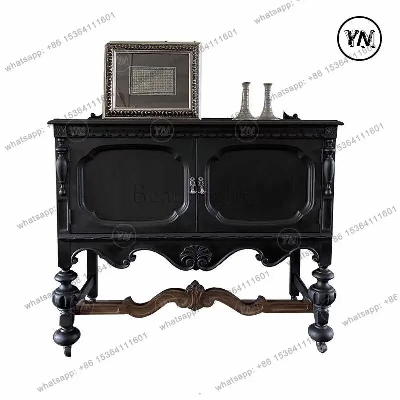 

Ретро-шкаф из массива черного дерева, многофункциональный боковой шкаф для хранения в столовой, с возможностью индивидуальной настройки.