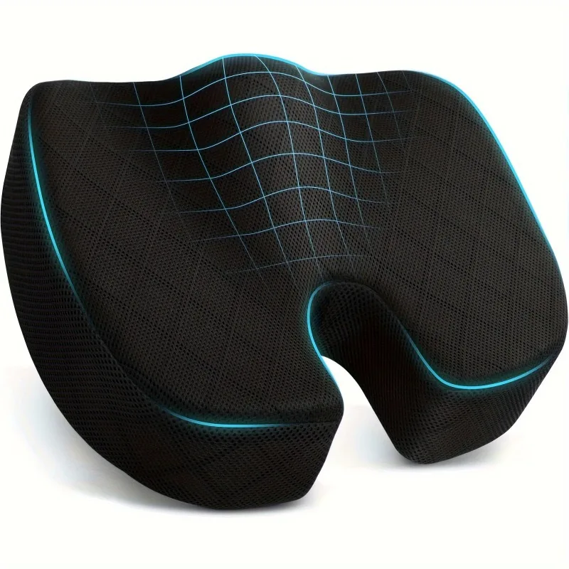 1pcs Ergonomic Memory Foam Seat Cushion for Office Chair Car Travel - Breathable Orthopedic Coccyx Support Seat Cushion