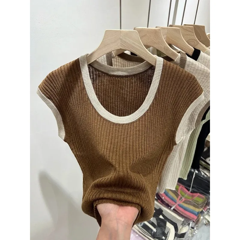 

Summer Women T Shirt T-Shirt Woman Clothes Female Elasticity Oversized Short Sleeve Women's Tube Top Knit Canale Y2k Tops Tee