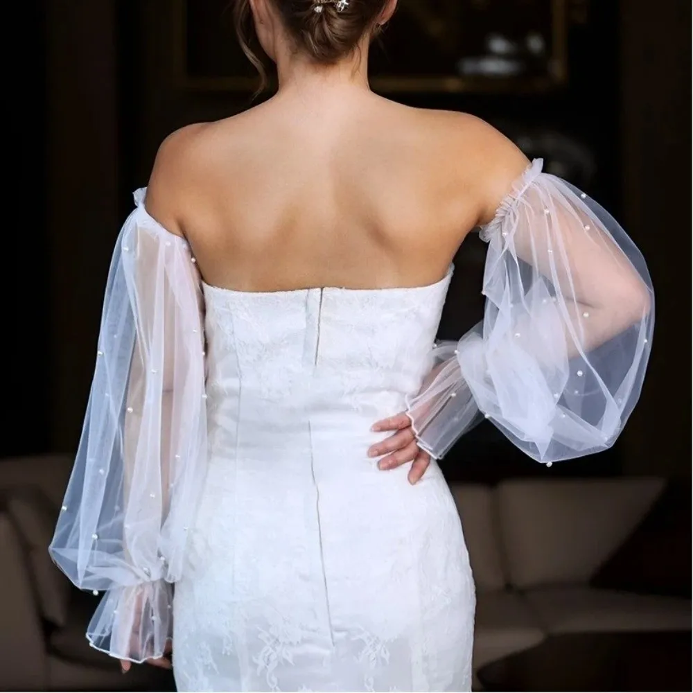 

Decorative with Pearl Bridal Sleeves Wedding Dress Elastic Cuff Wedding Arm Sleeves Detachable Sleeves Wedding